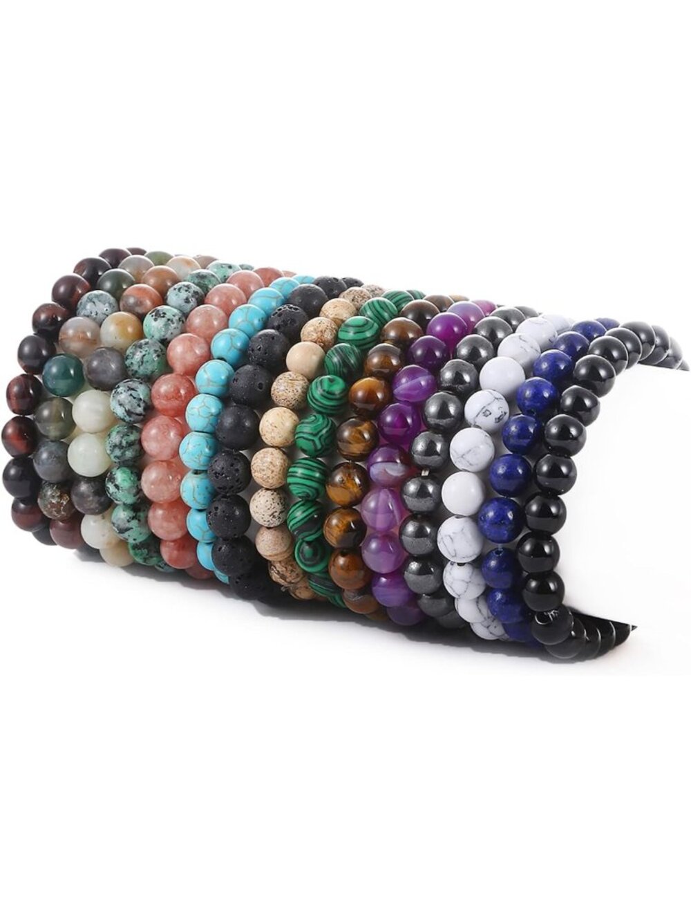 15 PCS Unisex 8mm Semi-Precious Gemstone Bracelets | Stretch Beaded Crystal